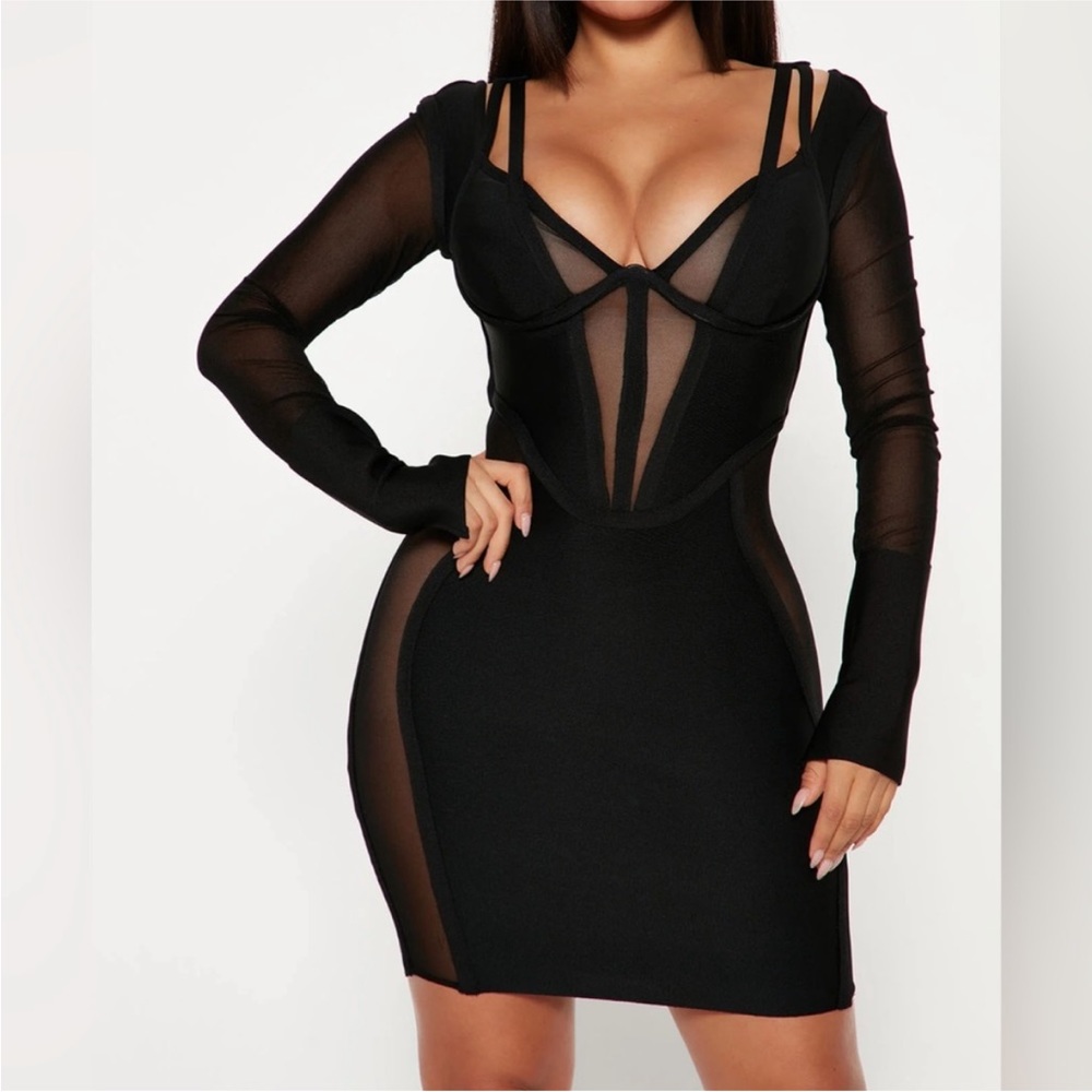 NWT Fashion Nova Black Long Sleeve Bandage Mesh
Mini Dress